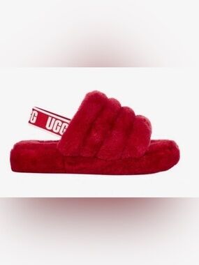 UGG Womens Red Fluff Yeah Slingback Slides Slippers Size 6 Cozy
